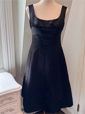 BCBGMAXAZRIA Black Satin Fit & Flare Dress Size 6 Tulle Hem Midi
